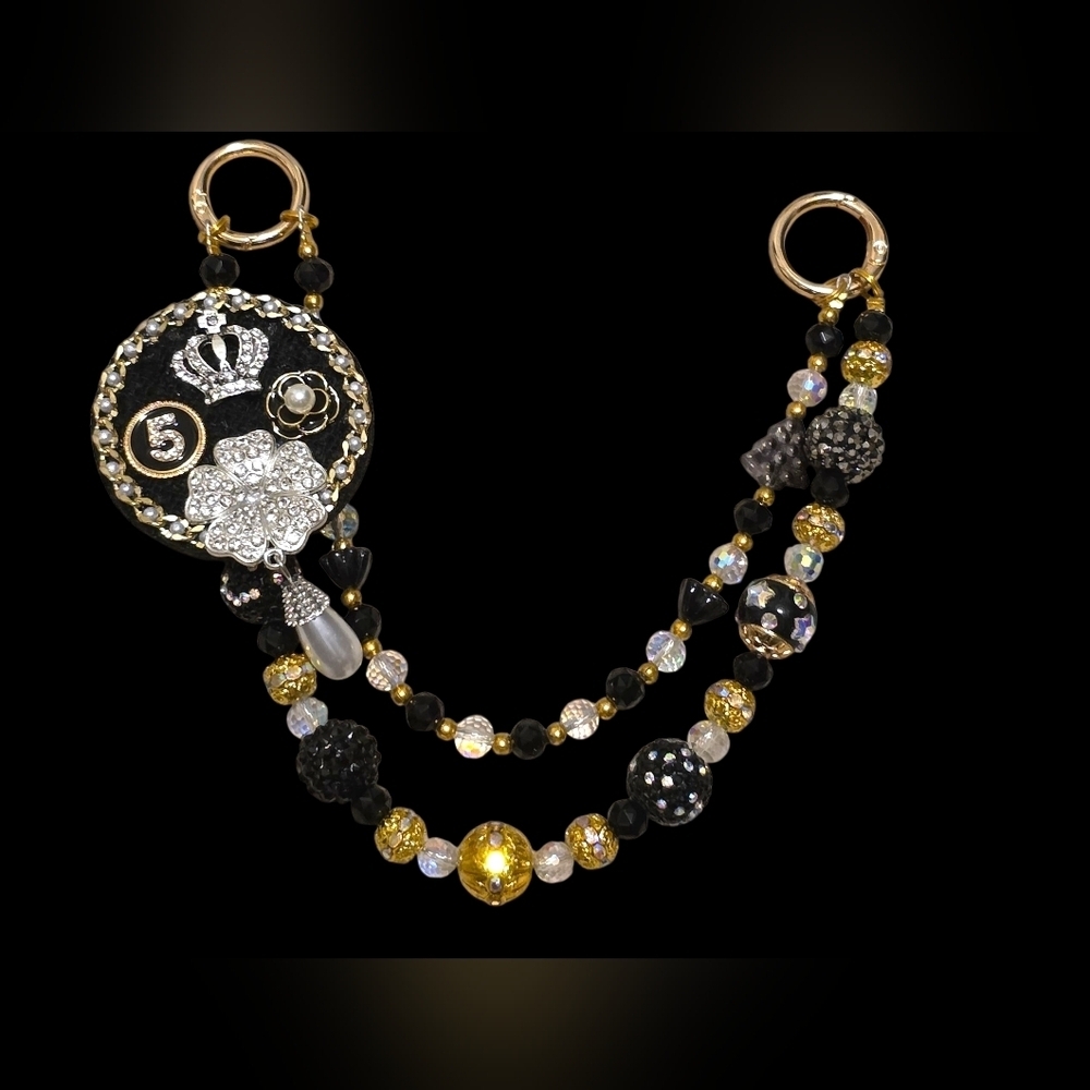 Elegant Black and Gold Designer Beaded Bag Charm